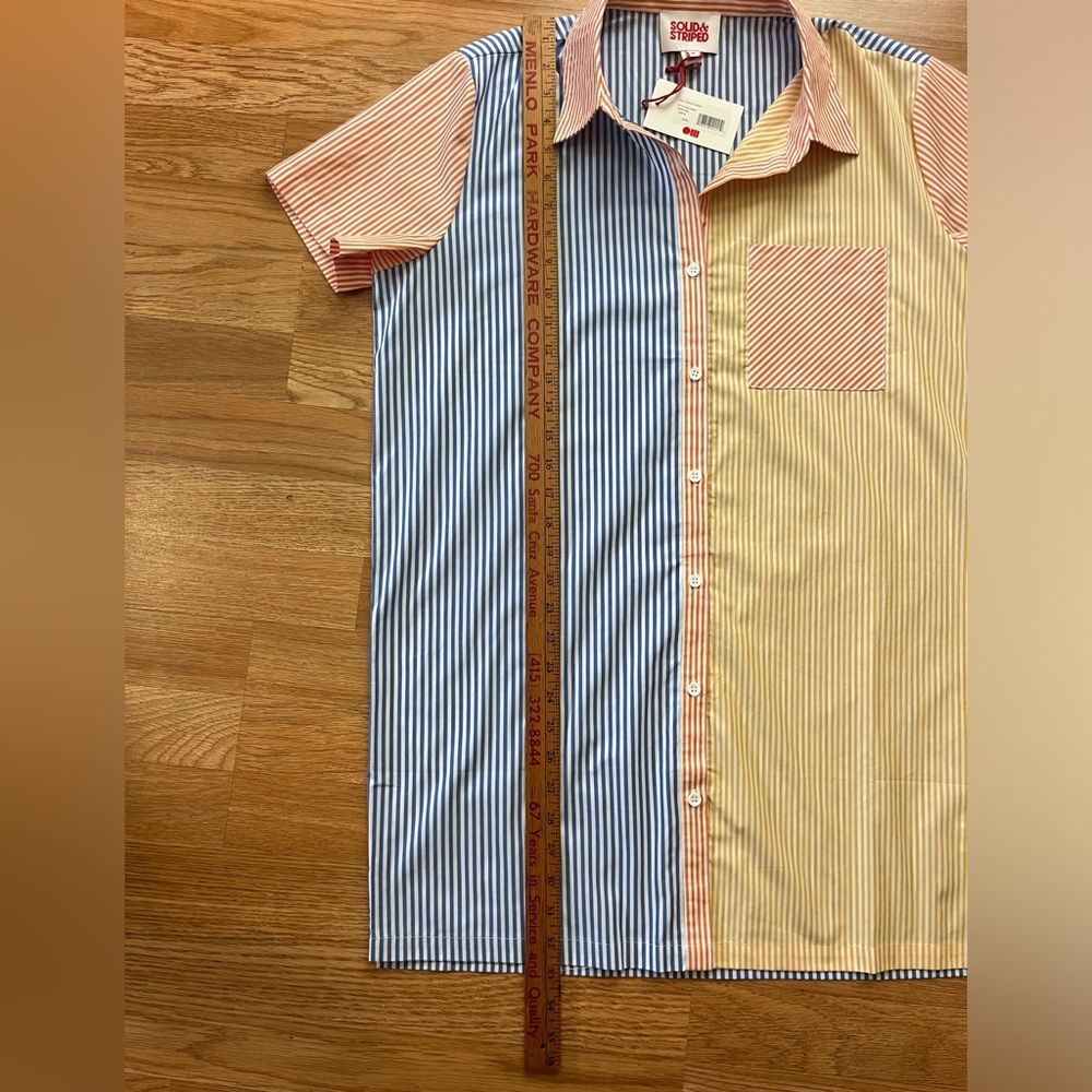 SOLID & STRIPED NWT Cabana Mini Shirt Dress Medium Blue Orange Yellow Stripe - Picture 7 of 10